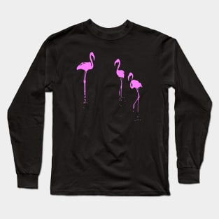 Minimalistic Three Flamingos Silhouette In Pink Long Sleeve T-Shirt